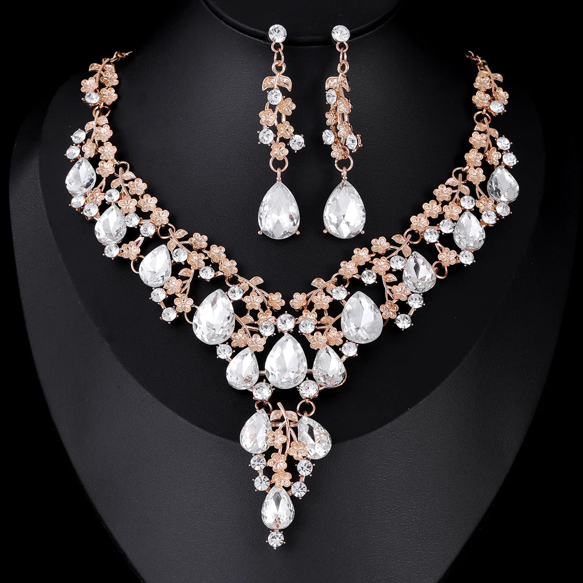 11 Colors Luxury Crystal Necklace Earrings Set