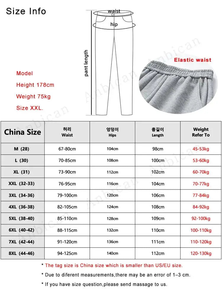 Multi-Pockets Sweatpants Men Drawstring Waist Sportswear Casual Track Pants Plus