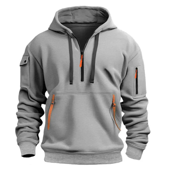 Men's Leisure Sports Pullover Multi Zipper Arm Pocket Hoodie Set Hoodie Loose Coat