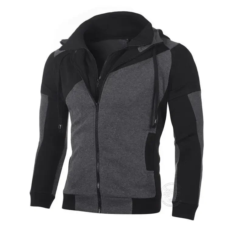 Men's Double Zipper Shirt Jacket Hooded Sweatshirt Sports Top Fashion Jacket