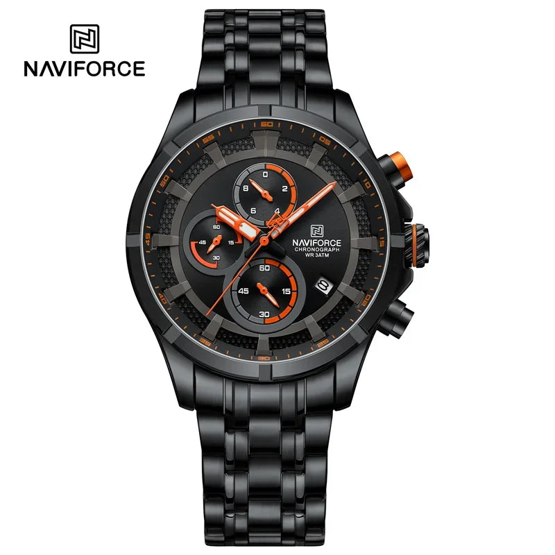 NAVIFORCE Luxury Brand Watch for Men Stainless Steel Strap Chronograph Clock