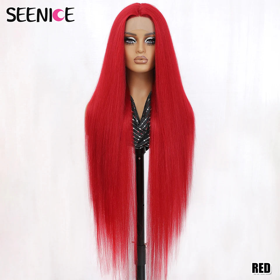 40Inch Straight Lace Front Wig Synthetic T-Part 13x4x1 Heat-resistant Fiber Ombre Ginger Copper Lace Frontal Wigs