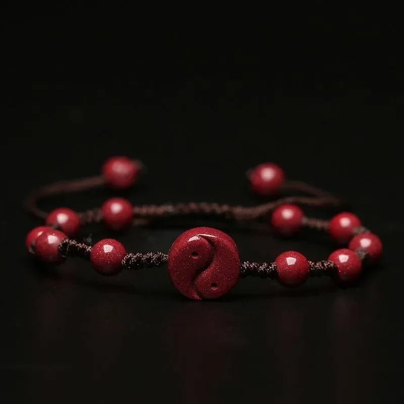 Customized Natural Red Cinnabar Yin Yang eight trigrams Beads Bracelet