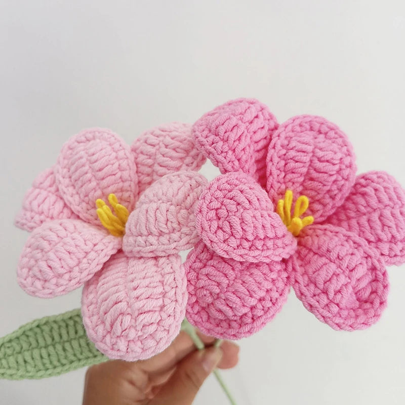 New Hand-Knitted Flowers Artificial Tulips Bouquet Cotton Yarn Crochet Fake Flowers for Wedding Home Table Decor New Year Gifts - Hiron Store