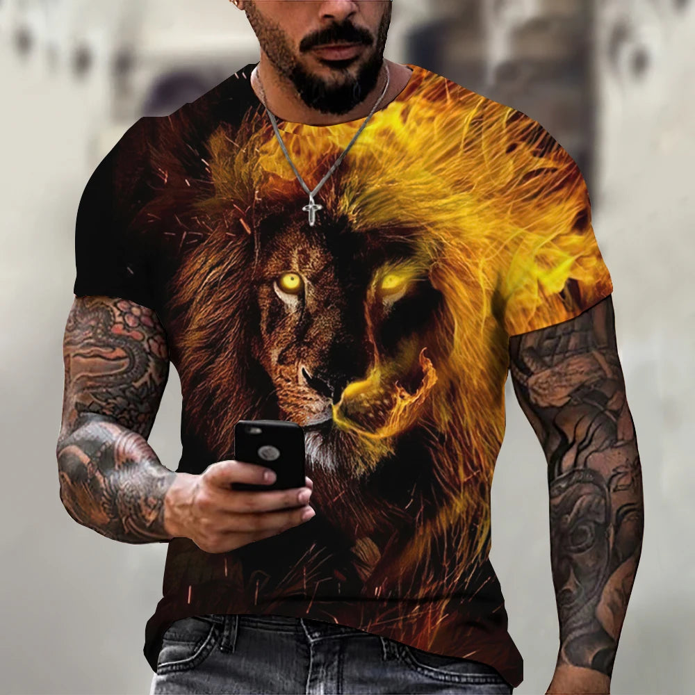 Summer Retro T-Shirt Animal Lion 3d Print Fashion Short Sleeve Top Elastic Oversized Clothing Sweatshirt Fitness T Shirt For Men - Hiron Store