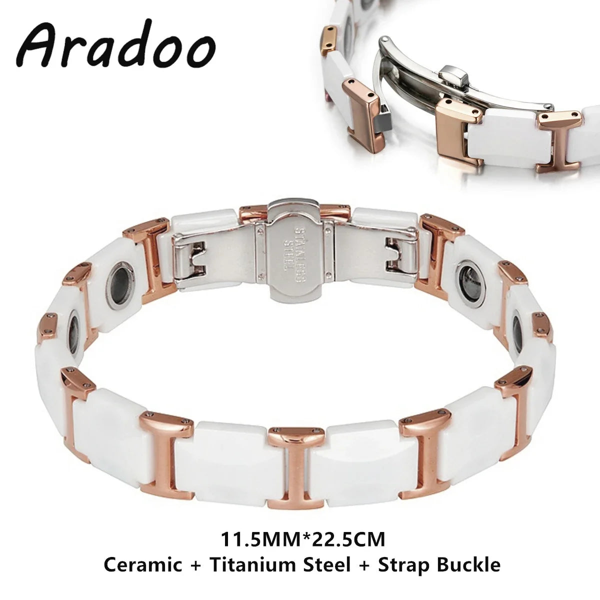 Blue Ceramic Titanium Steel Bracelets Hematite Magnetic Strap Buckle Design Power Wristband for Women Men