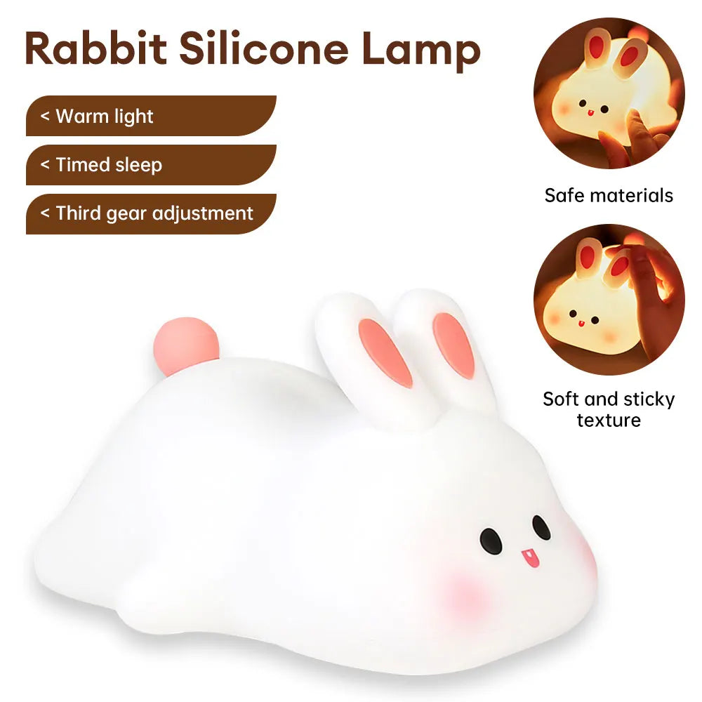 Cute Rabbit Silicone Pat Lamp Soft Light Touch Sensor Bedside Night Light