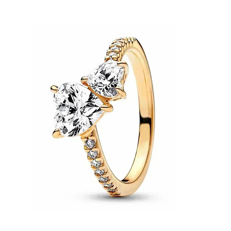 Exquisite Gold Color Series 925 Sterling Silver Classic Square Heart shaped Crown Ring