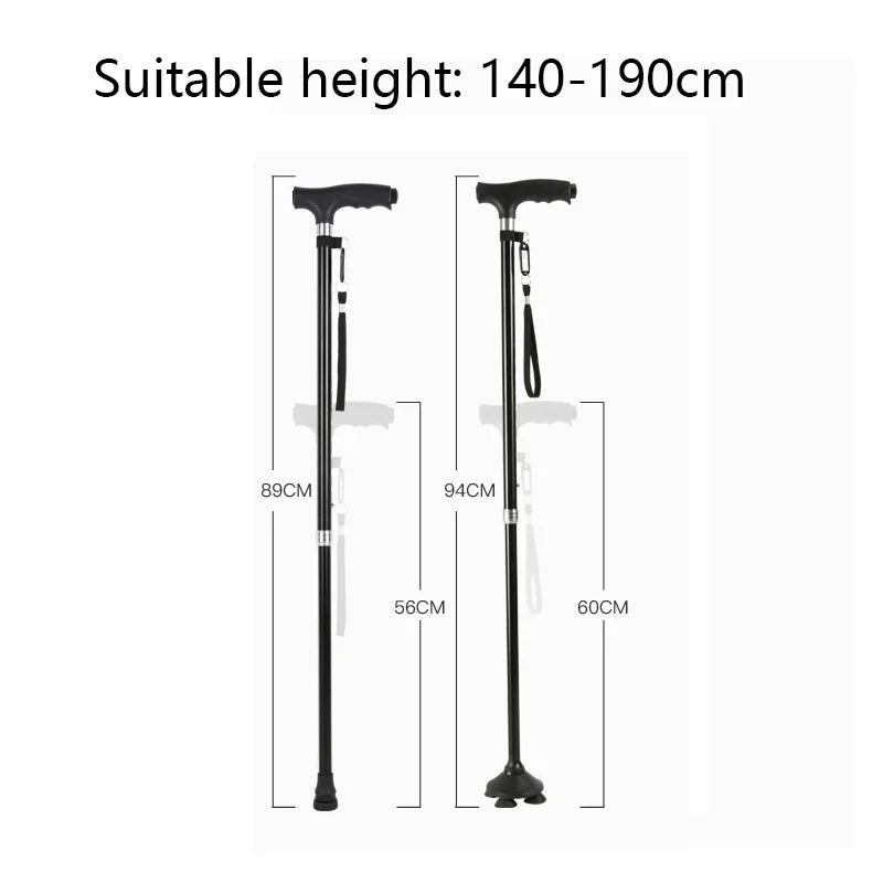 Old People Crutch Telescoping Aluminum Alloy Rod Walking Stick T-handle with Lamp