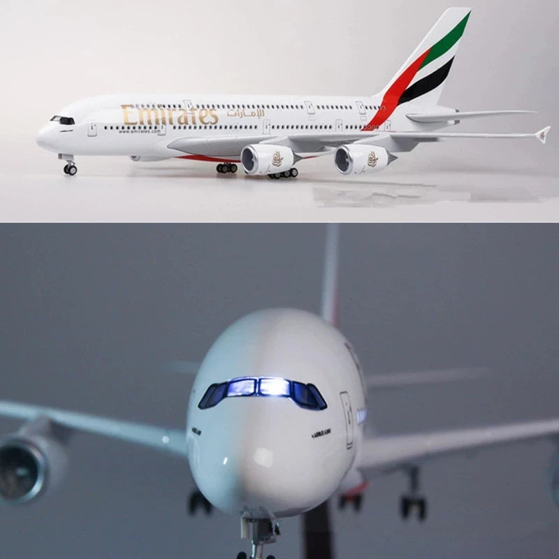 45CM 1/160 Scale Diecast Model A380 Emirates Airways Resin Airplane Airbus With Light And Wheels Toy Airline