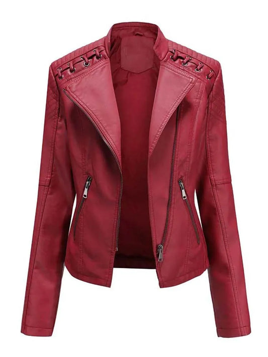 Winter Pu Faux Women's Leather Jackets Long Sleeve Zipper Slim Female Outwear Tops