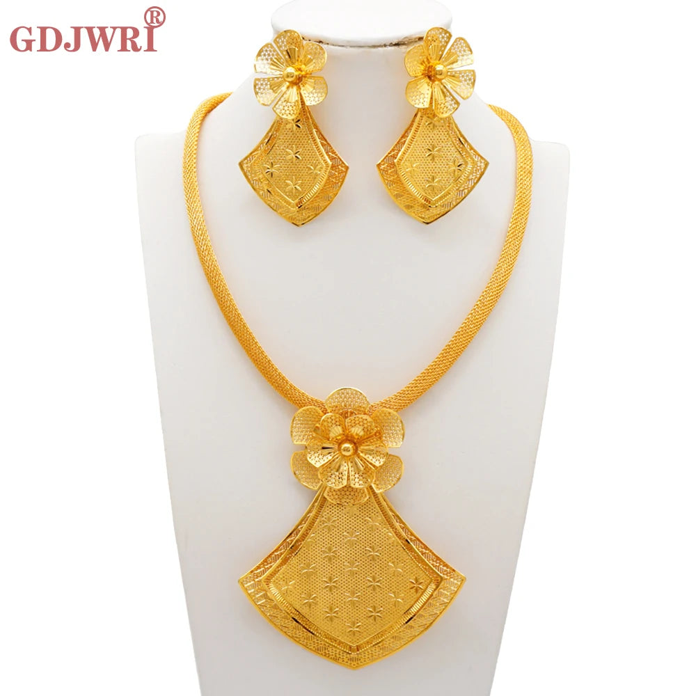 Ethiopia Africa Gold Color Latest Jewelry Set Exquisite Women Wearing Earrings Set