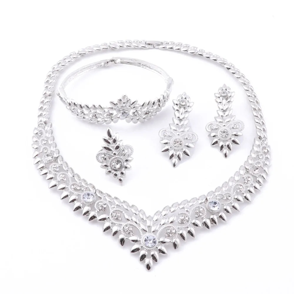 Trend African Jewelry Bridal Nigerian Design Sliver Plated Necklace Set