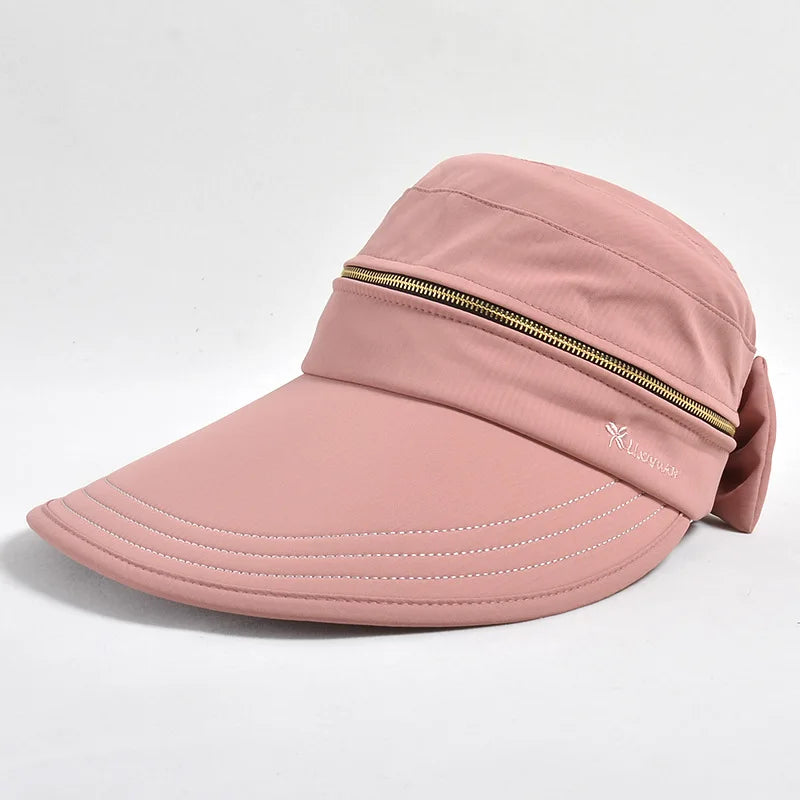 Women's Summer Sun Hat Removable Zipper Cap Top Anti-UV Foldable Big Brim Visor Cap for Cycling