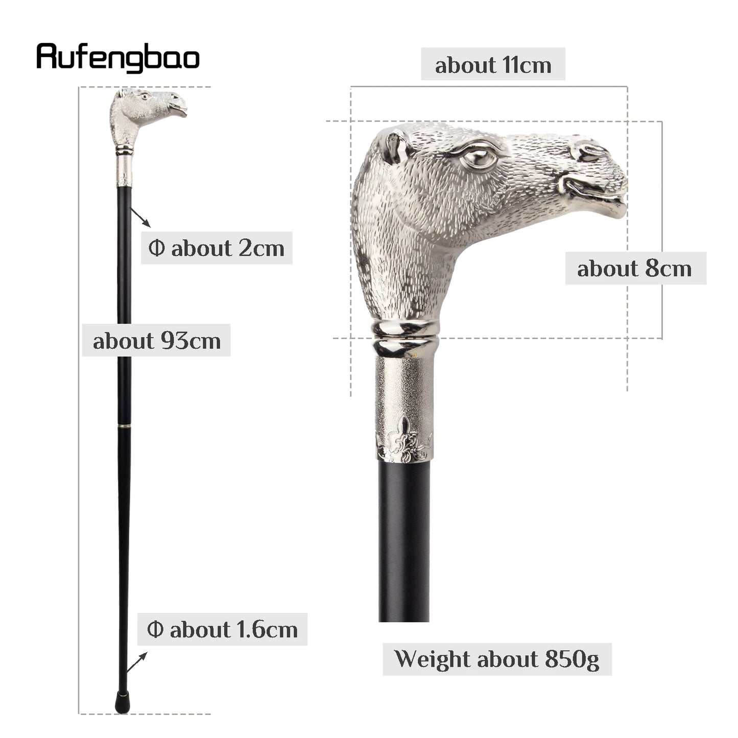 Silver Camel Head Walking Cane Fashion Walking Stick Gentleman Luxury Crosier Walking Stick 93cm