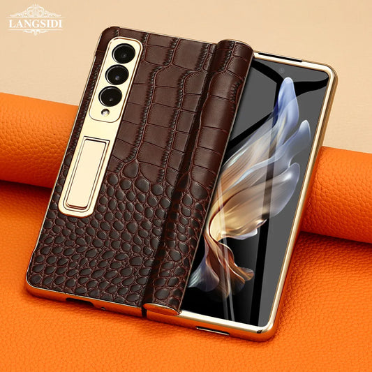 Genuine Leather Case for Samsung Galaxy Z Fold6 Fold5 Fold3 Fold4 Fold 6 5 4 3 ZFold5 Back Cover