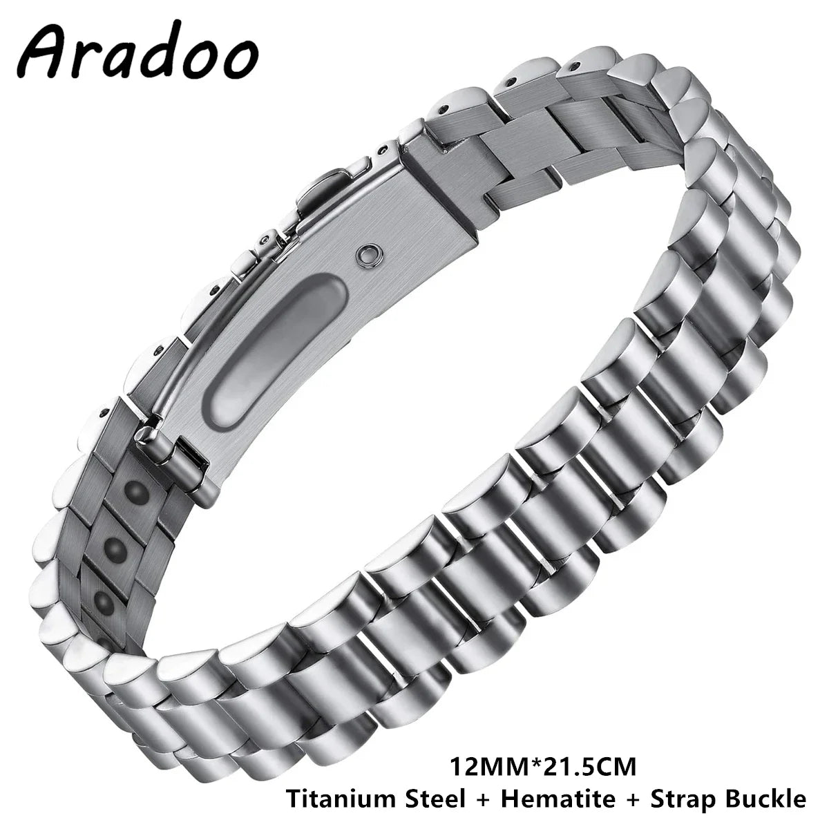 Titanium Steel Bracelet Stainless Steel Hematite Magnetic Link Bracelet for Men Women with Adjustable Tool