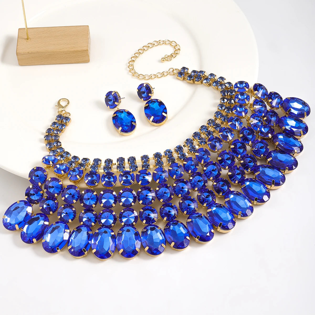 Style Full of Rhinestone Necklace Earrings Set For Multiple Color Options