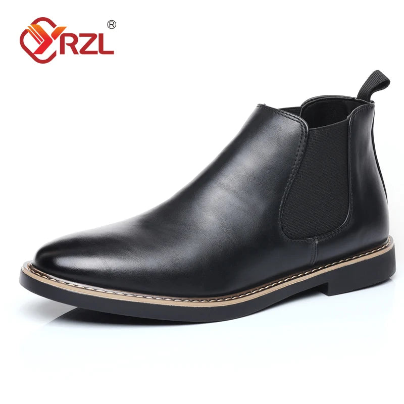 YRZL 39~47 Men Chelsea Boots Brand Retro Comfortable PU Leather Ankle Men's Boots