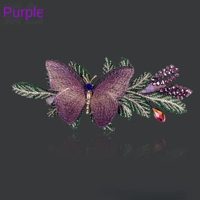 Elegant Embroidery Butterfly Hairpin Hair Accessories for Women Retro Luxury Back Head Spoon Spring Clip Headwear Jewelry Tiara - Hiron Store