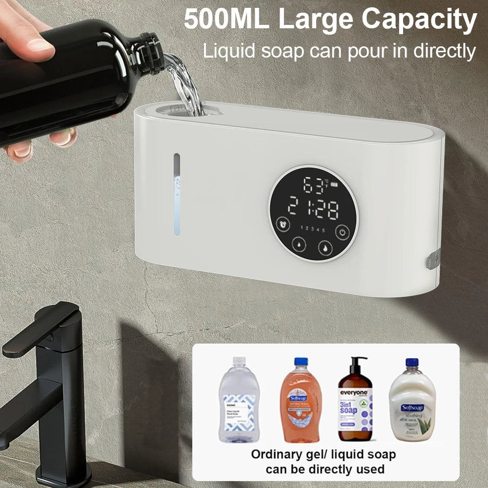 Automatic Hand Wash Liquid Foam Soap Dispenser Wall-mounted Touchless Sensor with LED Screen 500ML