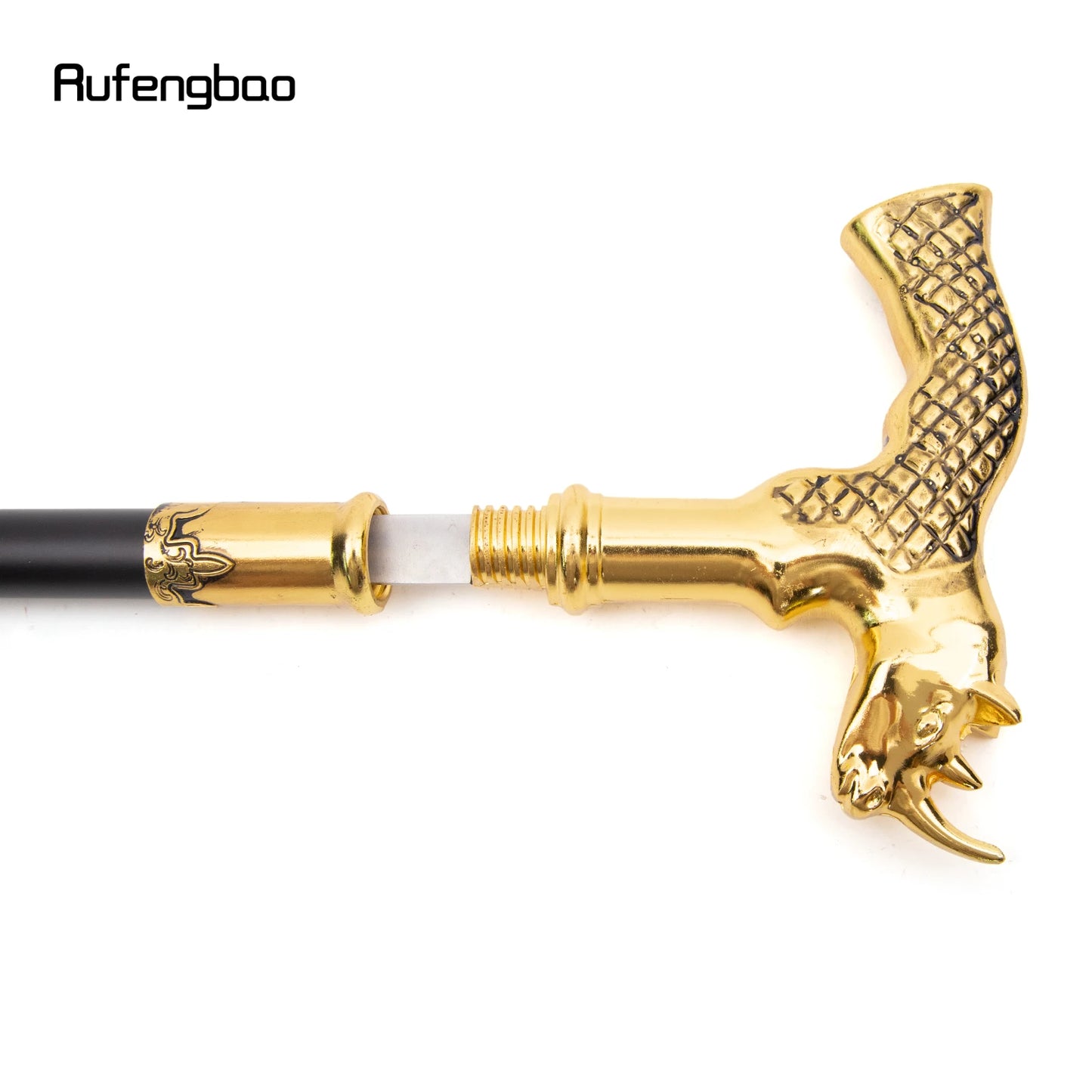 Golden Rhinoceros  Head Walking Stick with Hidden Plate Self Defense Fashion Stick