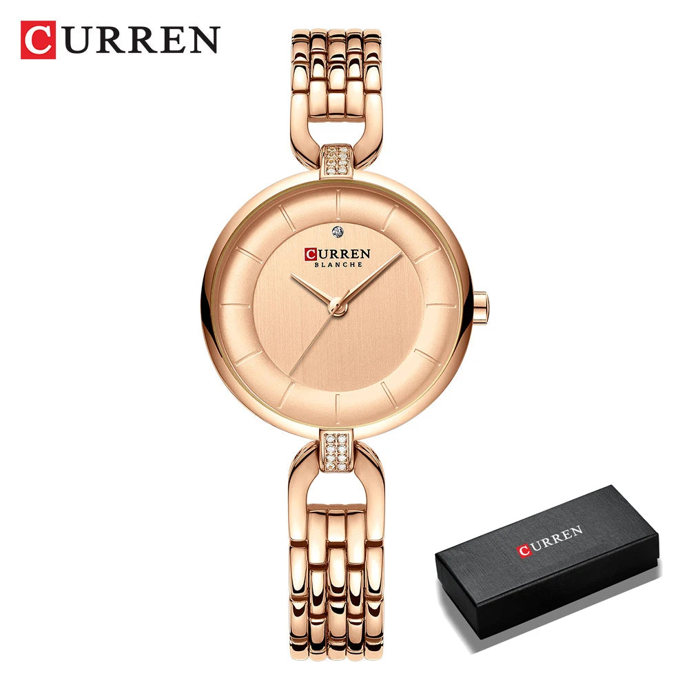 Luxury Brand CURREN Simple Casual Quartz Watches Women Silver Dress Wristwatch Watch with Stainless Steel