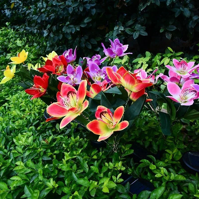 1pc Artificial Flower Lawn Lights 7-head Solar Orchid Lights Yard Garden Decoration LED Solar Ground Lights