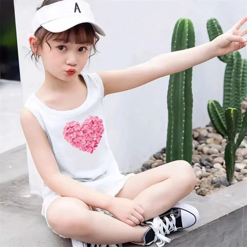 3-14years Girls Shiba Inu Dog Print Tank Top Children Cute Dog Sleeveless T-shirt