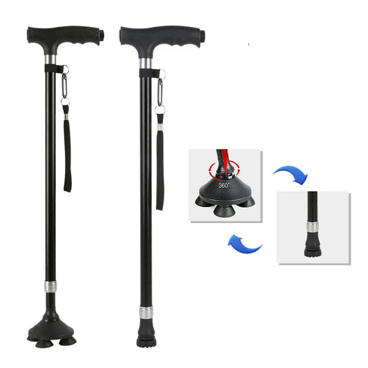 Old People Crutch Telescoping Aluminum Alloy Rod Walking Stick T-handle with Lamp