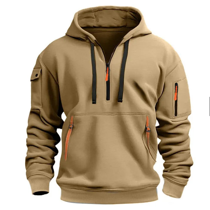 Men's Leisure Sports Pullover Multi Zipper Arm Pocket Hoodie Set Hoodie Loose Coat