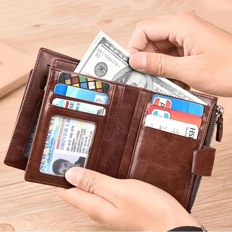 Men's Coin Purse Wallet RFID Blocking Man PU Leather Wallet Zipper Business Card Holder Money Bag