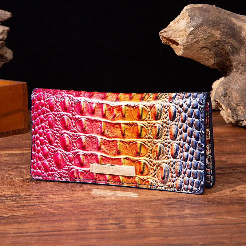 Simple and fashionable crocodile pattern solid color block wallet