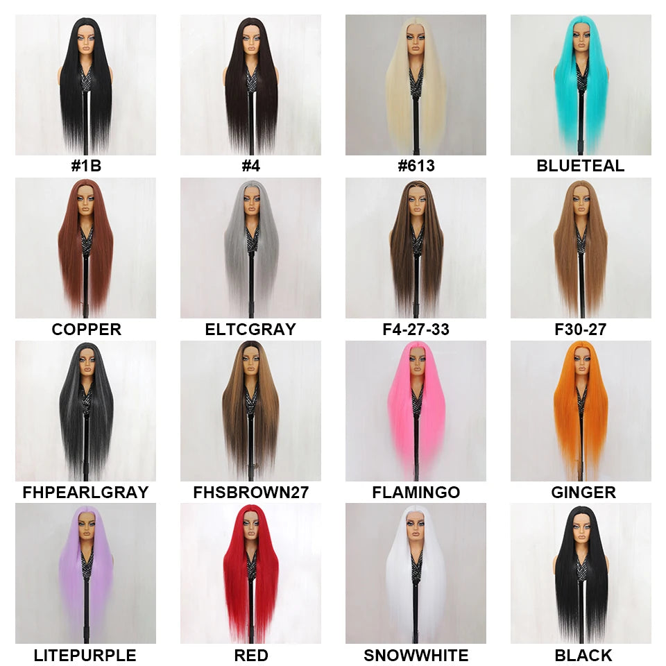 40Inch Straight Lace Front Wig Synthetic T-Part 13x4x1 Heat-resistant Fiber Ombre Ginger Copper Lace Frontal Wigs