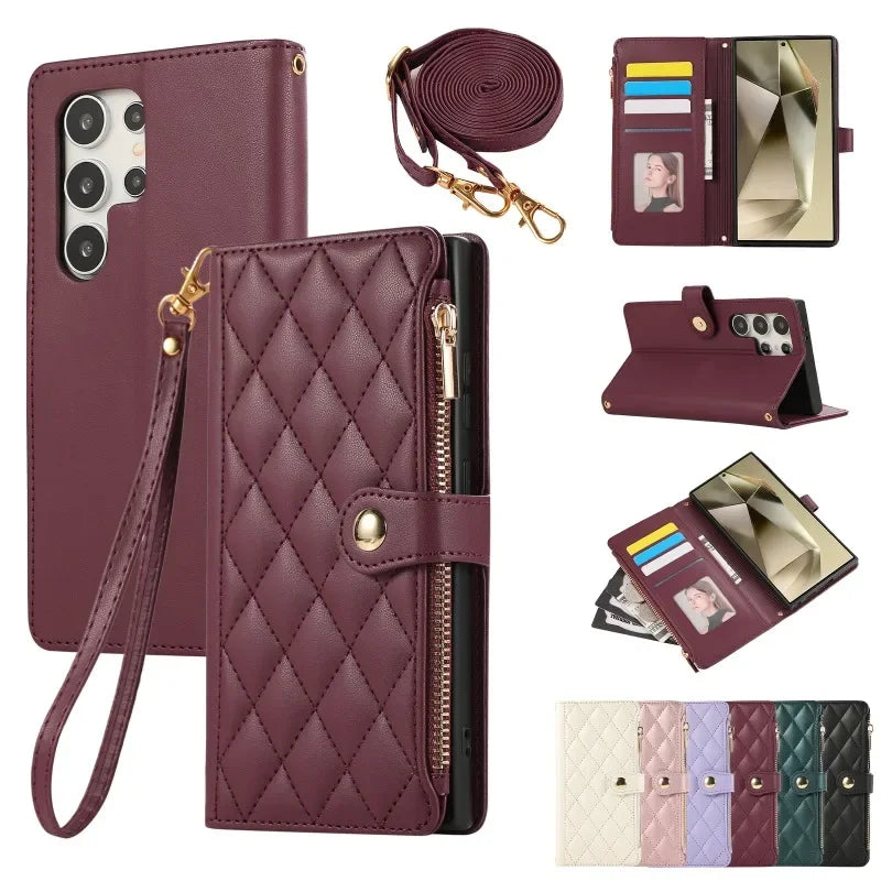 Crossbody Leather Phone Case For Samsung Galaxy S25 S24 Ultra S23 FE S22 S21 Plus A16 A06 A55 A15 A25 A35 A54 A34 Wallet Cover