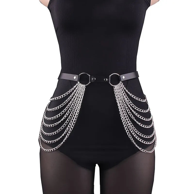 Women Sexy Leg Chain Harness garter Belt Waist Corset Belt Leather Harness Waists Thigh Harness Gothic Clothing Accessory - Hiron Store