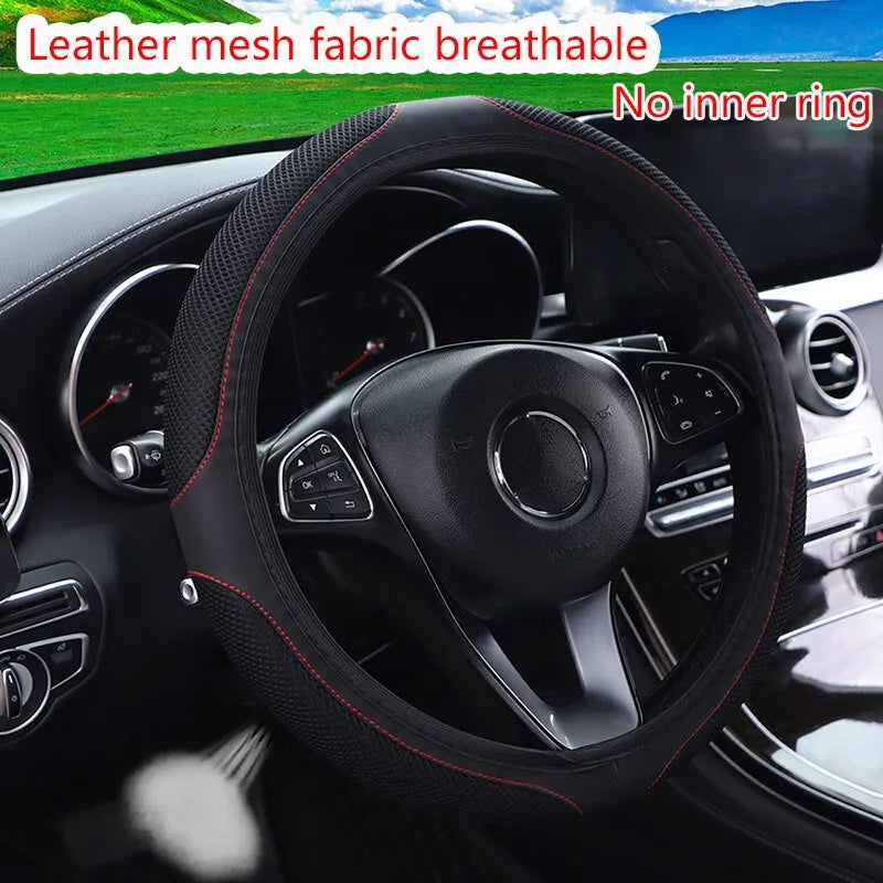 Car Steering Wheel Cover Without Inner Ring 37-38cm Three-dimensional Leather Embroidered Color Diamond-encrusted Breathable - Hiron Store