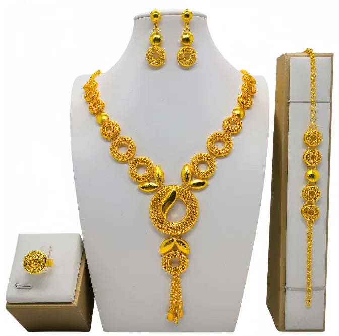 Indian Bridal Jewelry Sets For Women Wedding Ethiopian 24K Gold Plated Necklace And Earing Jewellery