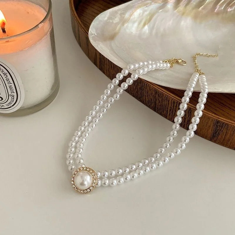 Elegant Big White Imitation Pearl Necklace Earring Ring Jewelry Set