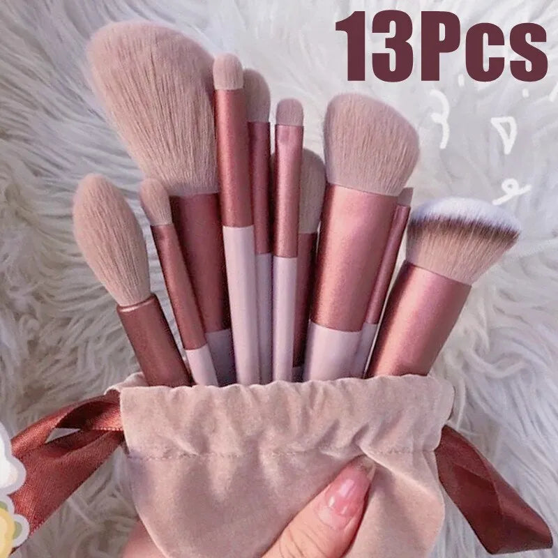 13 PCS Makeup Brushes Set Eye Shadow Foundation Women Cosmetic Brush Eyeshadow Blush Beauty Soft Make Up Tools Bag - Hiron Store