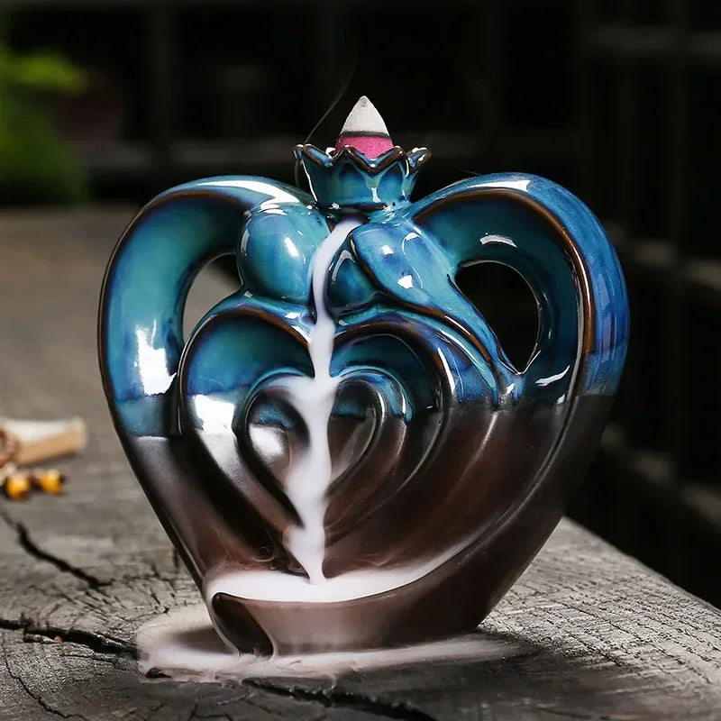 1pc, Ceramic Handicraft Home Ornaments Heart Waterfall Backflow Incense Burner (Without Incense)