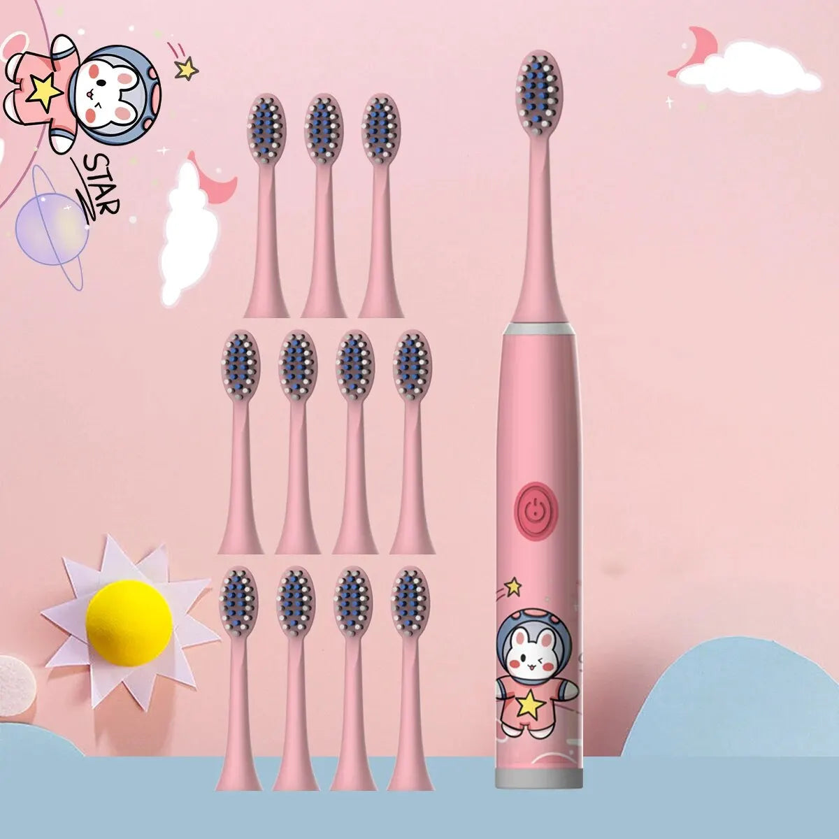 Children's Electric Toothbrush Color Cartoon Space Series Children's Soft Hair Cleaning Brush (Battery Not Included) - Hiron Store