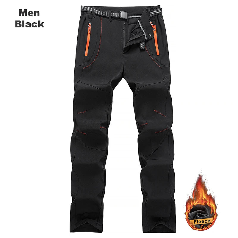 LNGXO Thick Warm Fleece Hiking Pants Men Winter Waterproof Windproof Outdoor Soft Shell Rain Trousers Trekking Camping Ski Pants - Hiron Store