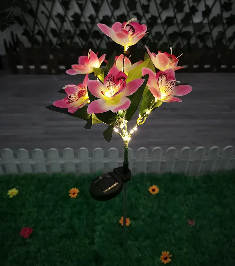 1pc Artificial Flower Lawn Lights 7-head Solar Orchid Lights Yard Garden Decoration LED Solar Ground Lights