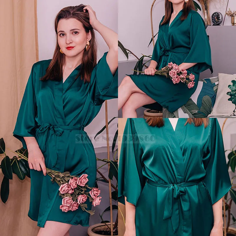 Bathrobe Gown Female Robe Set Satin Sleepwear Casual Nightgown