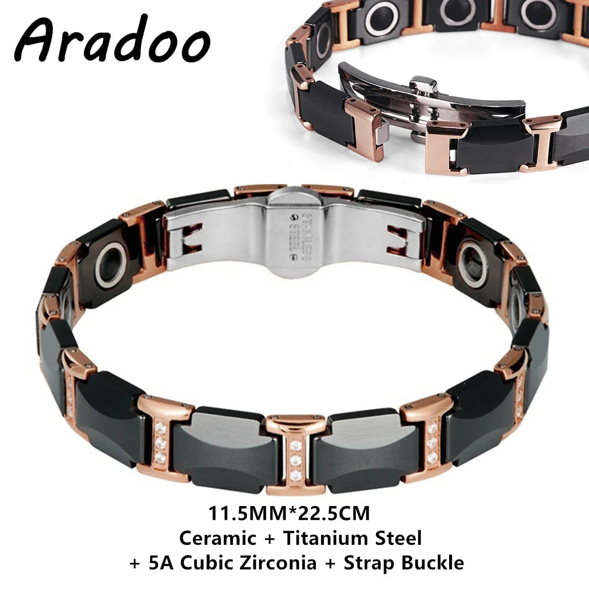 Blue Ceramic Titanium Steel Bracelets Hematite Magnetic Strap Buckle Design Power Wristband for Women Men