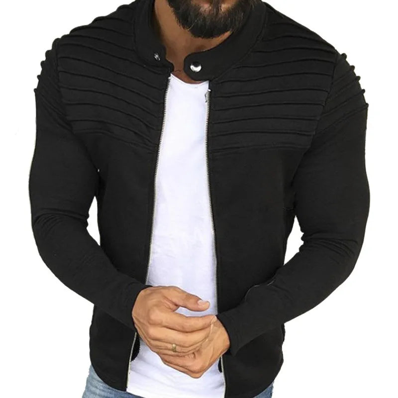 Men's Collar Black Lightweight Sweatshirts Full Zip Long Sleeve Tops with Pocket Autumn Winter Jacket