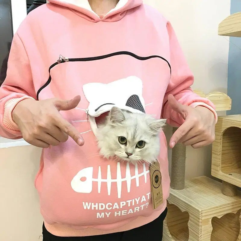 Winter Hoodies Sweatshirt Man Women Animal Pouch Hood Pullover Blouse Tops Lady Carry Dog Cat