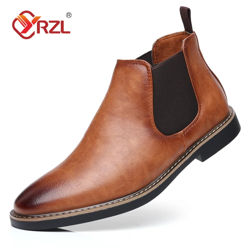 YRZL 39~47 Men Chelsea Boots Brand Retro Comfortable PU Leather Ankle Men's Boots