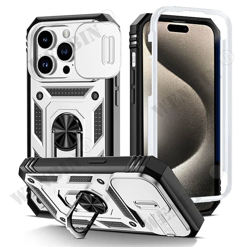 Case For iPhone 16 15 14 13 12 11 Pro Max Plus Mini XS XR X 8 7 Plus Heavy Duty with Camera 360 Degree Kickstand Cover